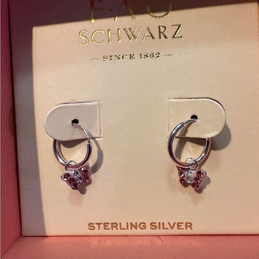 FAO Schwarz Silver Earrings with Pink Details